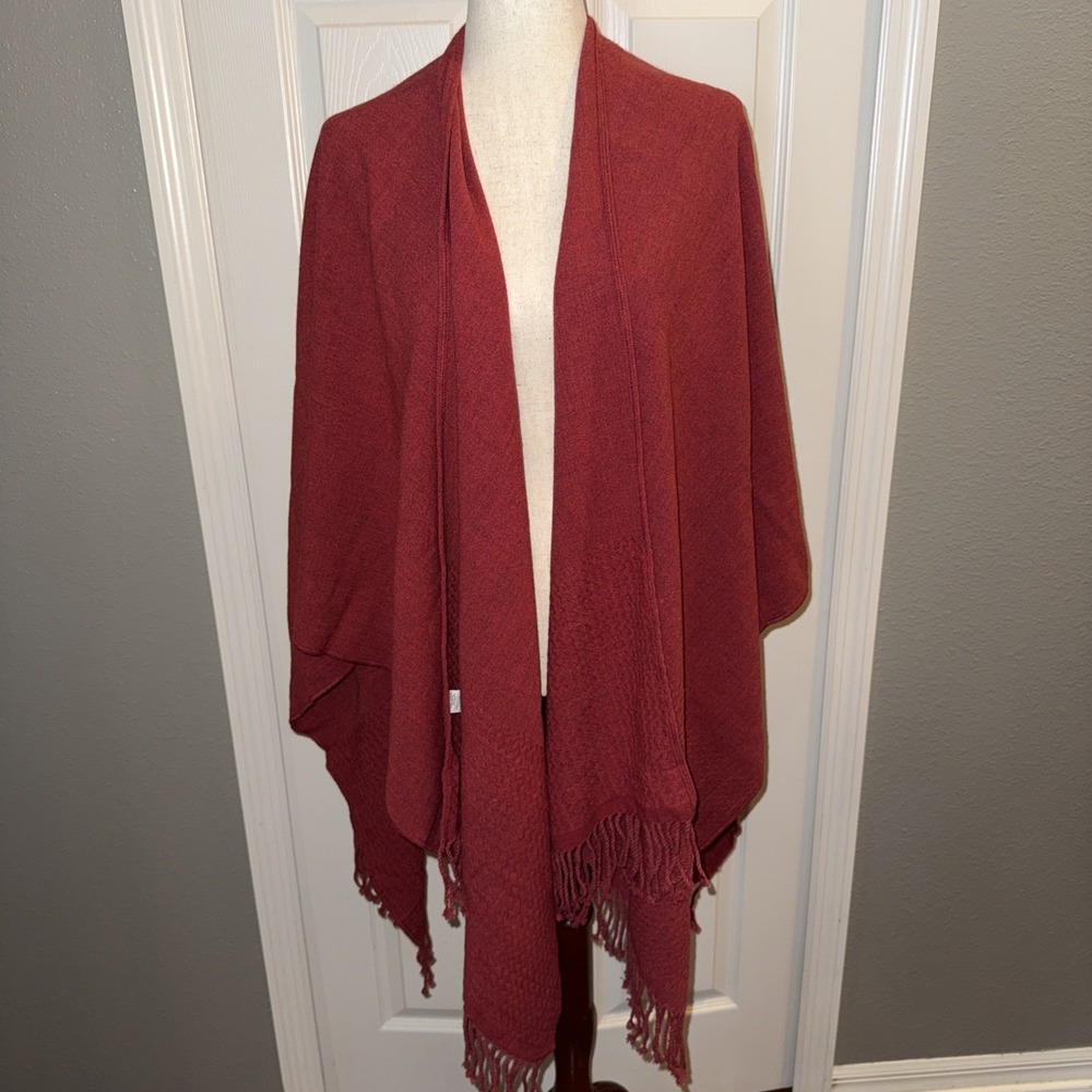 MerSea Classic Travel Wrap Shawl in Red (One Size) Over Sweater Tassels